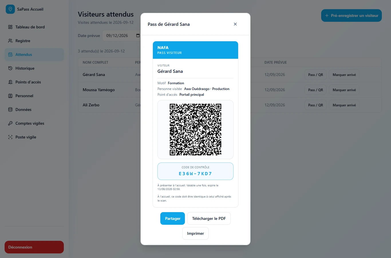 Pass avec code QR