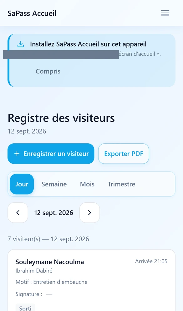 Registre sur téléphone